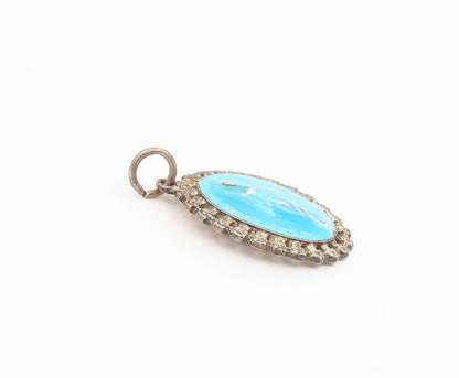 925 Sterling Silver Vintage Pendant Enamel Miraculous Medal Religious  PT26577