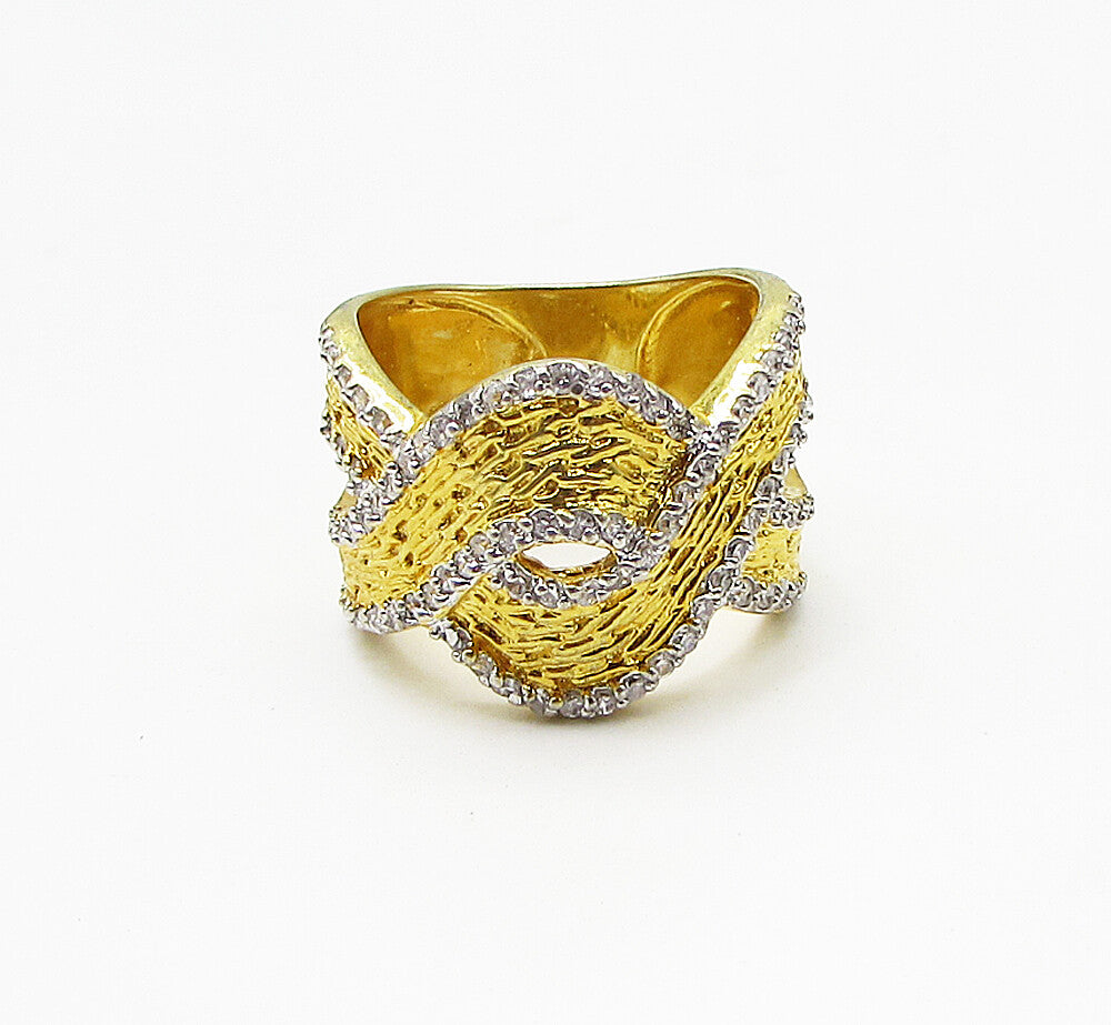 Gold Over 925 Silver  White Cubic Zirconia Braided Band Ring Sz 8  RG2801