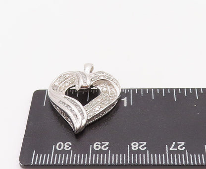925 Sterling Silver Vintage Pendant Real Diamonds Inlay Cutout Heart  PT23508