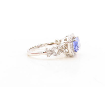 925 Sterling Silver Vintage Ring Rectangle Sapphire Halo CZ Band  Sz 7.5 RG31220