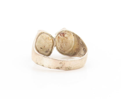 925 Sterling Silver Vintage Ring Dual Stone Agate Modernist Band Sz 10.5 RG33762