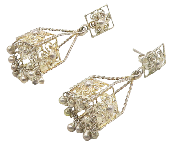 925 Sterling Silver  Vintage Shiny Floral Box Twist Dangle Earrings  EG9253