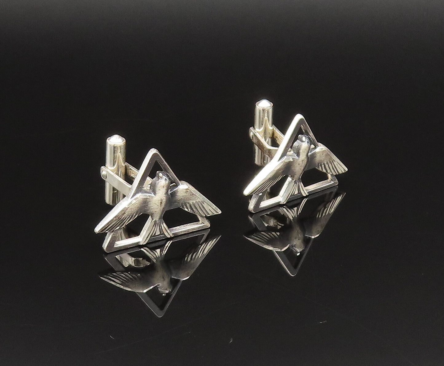 CREED 925 Silver  Vintage Religious Flying Dove Birds Cuff Links  TR3408