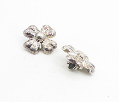 MEXICO 925 Sterling Silver  Vintage Hollow Flower Non Pierce Earrings  EG4476