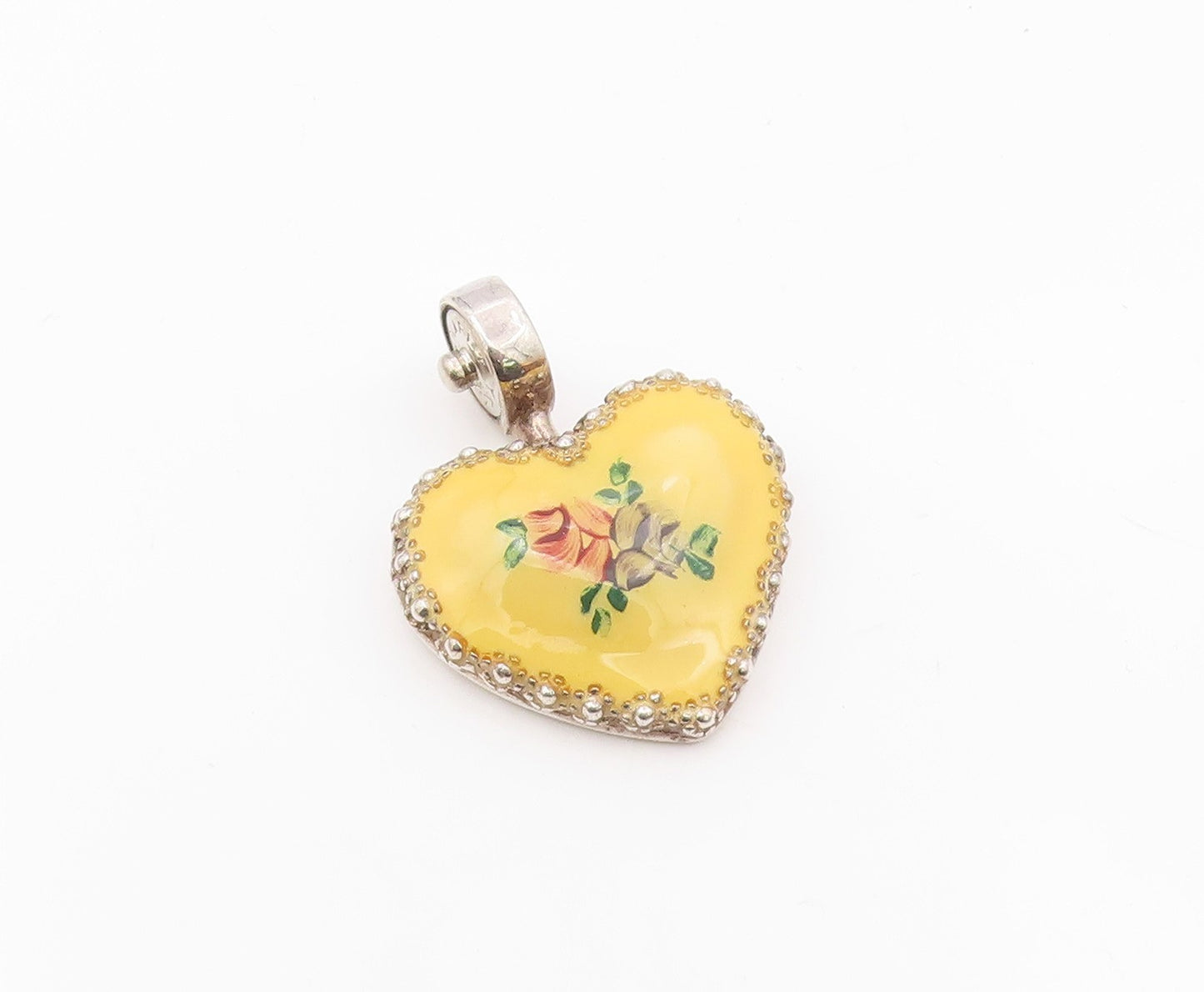 ESPO SIG 925 Silver  Vintage Enamel Floral Art Love Heart Pendant  PT17496