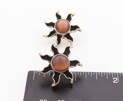 925 Sterling Silver Vintage Earrings MEXICO Round Cat Eye Cutout Sun  EG13118