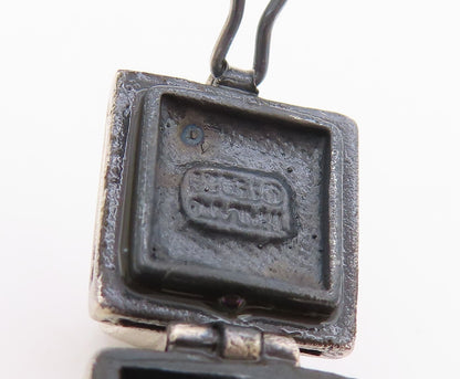 925 Sterling Silver Vintage Pendant Onyx Swirly Carved Box Charm OPENS  PT24701