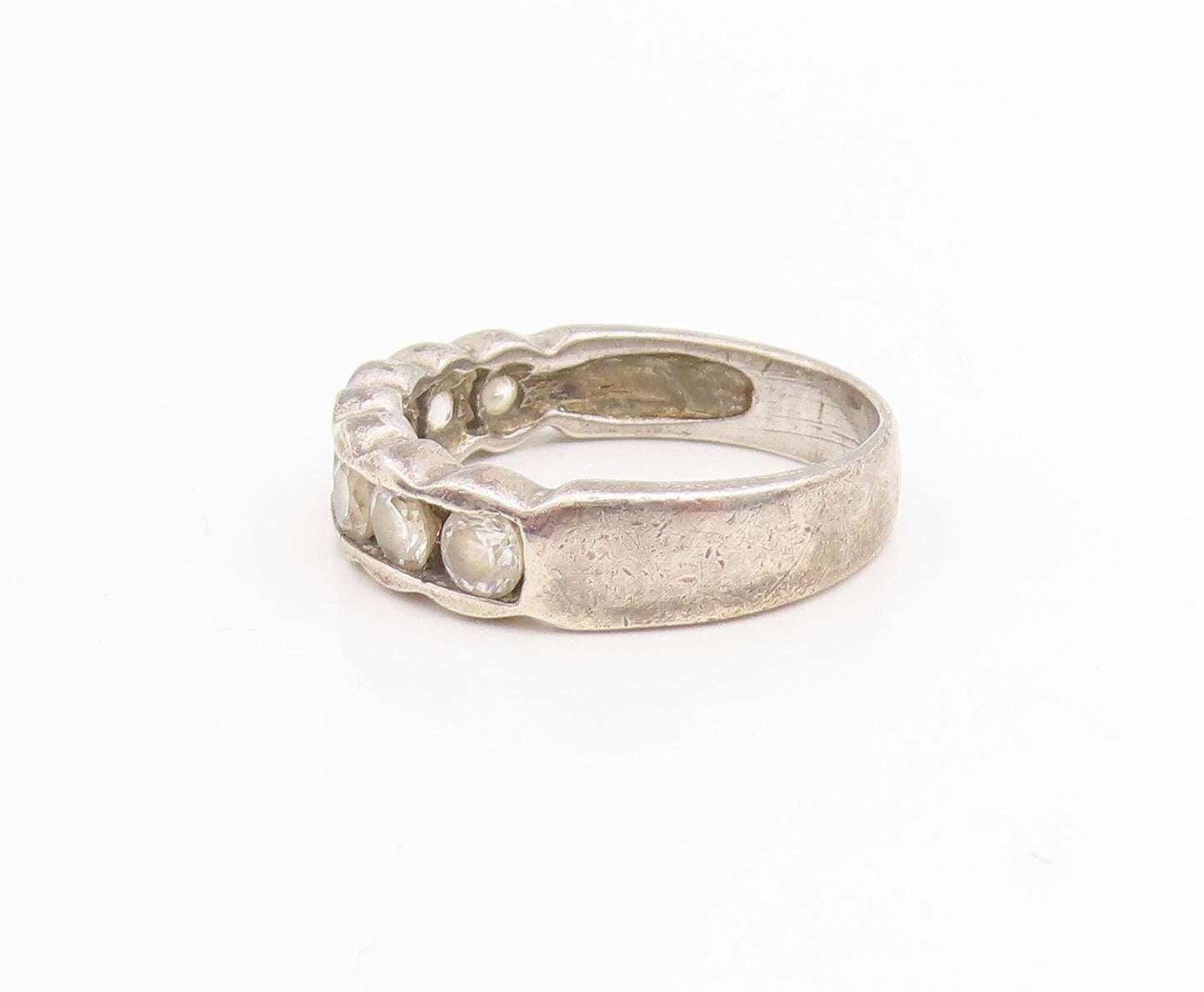 925 Sterling Silver Vintage Ring CZ Modernist Waved Design Band  Sz 6  RG34819