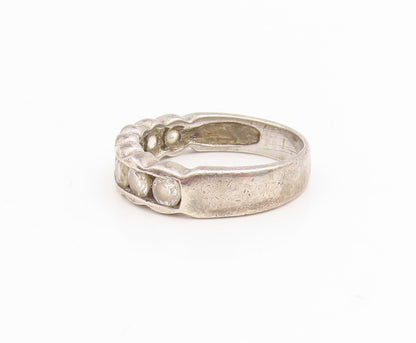 925 Sterling Silver Vintage Ring CZ Modernist Waved Design Band  Sz 6  RG34819