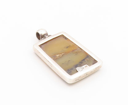925 Sterling Silver Vintage Pendant Solid Picture Jasper Rectangle Frame PT26478