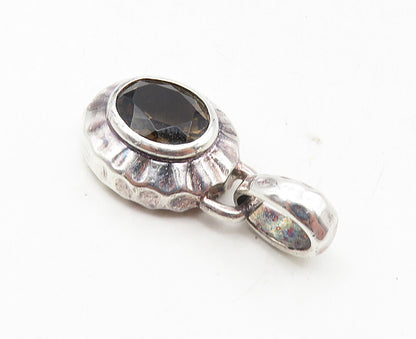 925 Sterling Silver  Vintage Faceted Smoky Topaz Oval Dome Pendant  PT7118