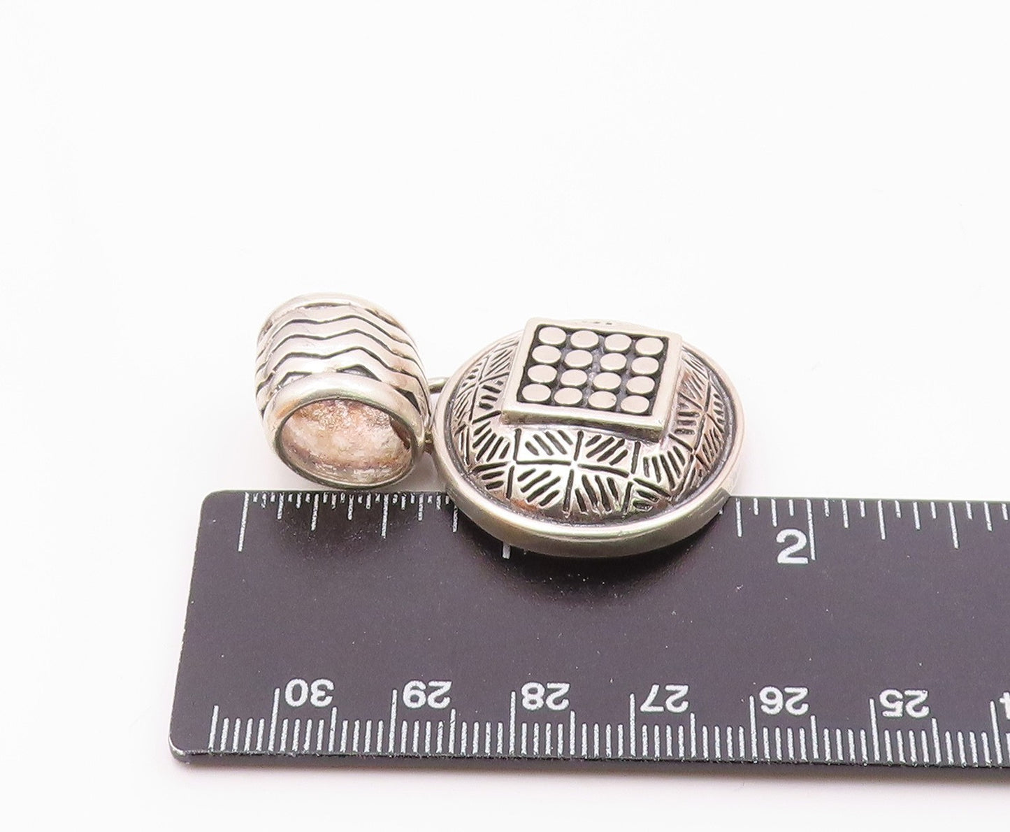 925 Sterling Silver  Vintage Etched Pattern Round Dome Shiny Pendant  PT19651