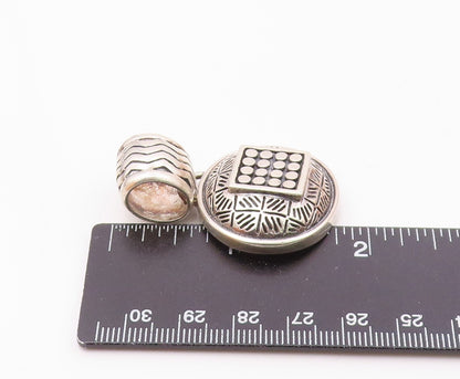 925 Sterling Silver  Vintage Etched Pattern Round Dome Shiny Pendant  PT19651