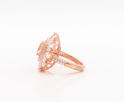 925 Sterling Silver Vintage Ring Rose Gold Plated Morganite & CZ  Sz 7.5 RG29732
