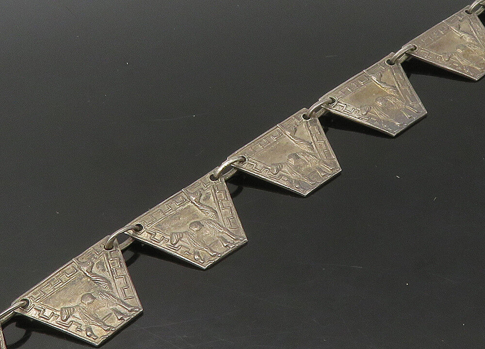 PERU 925 Sterling Silver  Vintage Alpaca Motif Greek Key Chain Necklace NE3635
