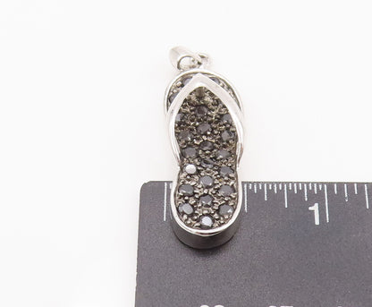 925 Sterling Silver Vintage Pendant Beaded & Onyx Inlay Cutout Sliders  PT22744