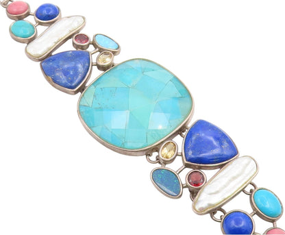 925 Sterling Silver Vintage Bracelet WHITNEY KELLY Multi Gemstone Link  BT11985