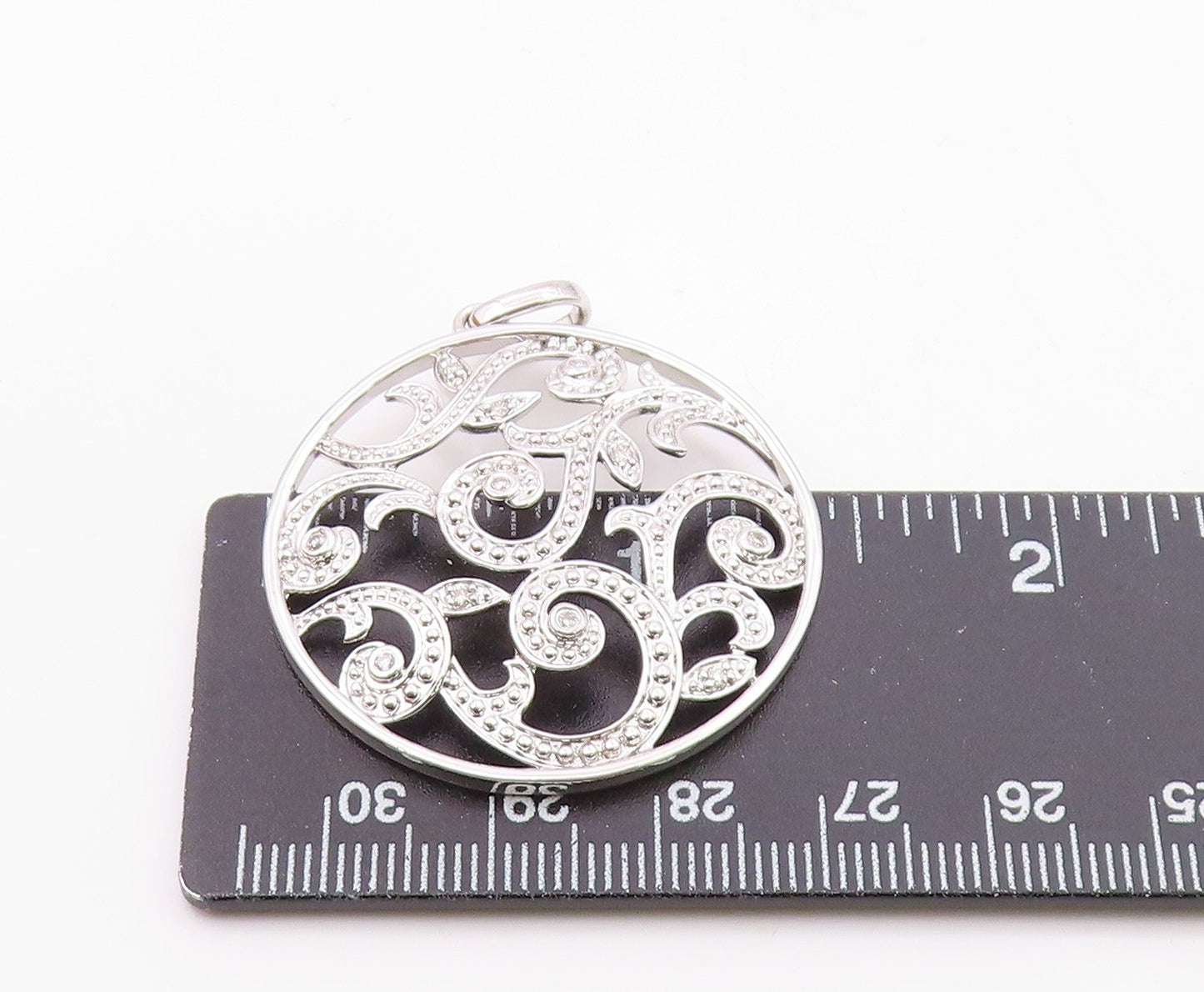 925 Silver  Vintage Openwork Genuine Diamonds Leaf Vine Pendant  PT21563