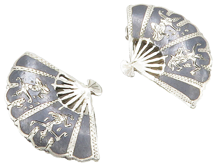 SIAM 925 Sterling Silver  Vintage Enamel Hand Fan Non Pierce Earrings  EG8051