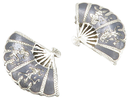 SIAM 925 Sterling Silver  Vintage Enamel Hand Fan Non Pierce Earrings  EG8051