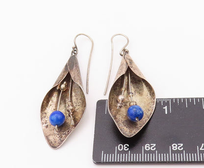 925 Sterling Silver Vintage Earrings Lapis Lazuli Dark Tone Lilly  EG13502