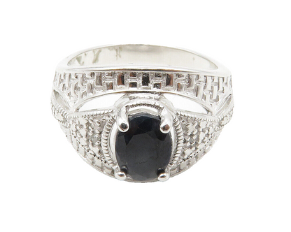 ROSS SIMON 925 Silver  Sapphire & Genuine Diamond Band Ring Sz 8  RG13918
