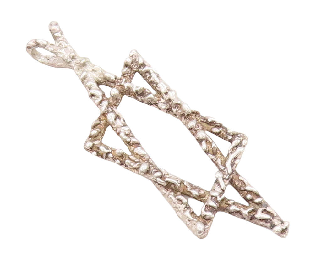 925 Sterling Silver Vintage Pendant Brutalist Cutout Star Of David  PT23878