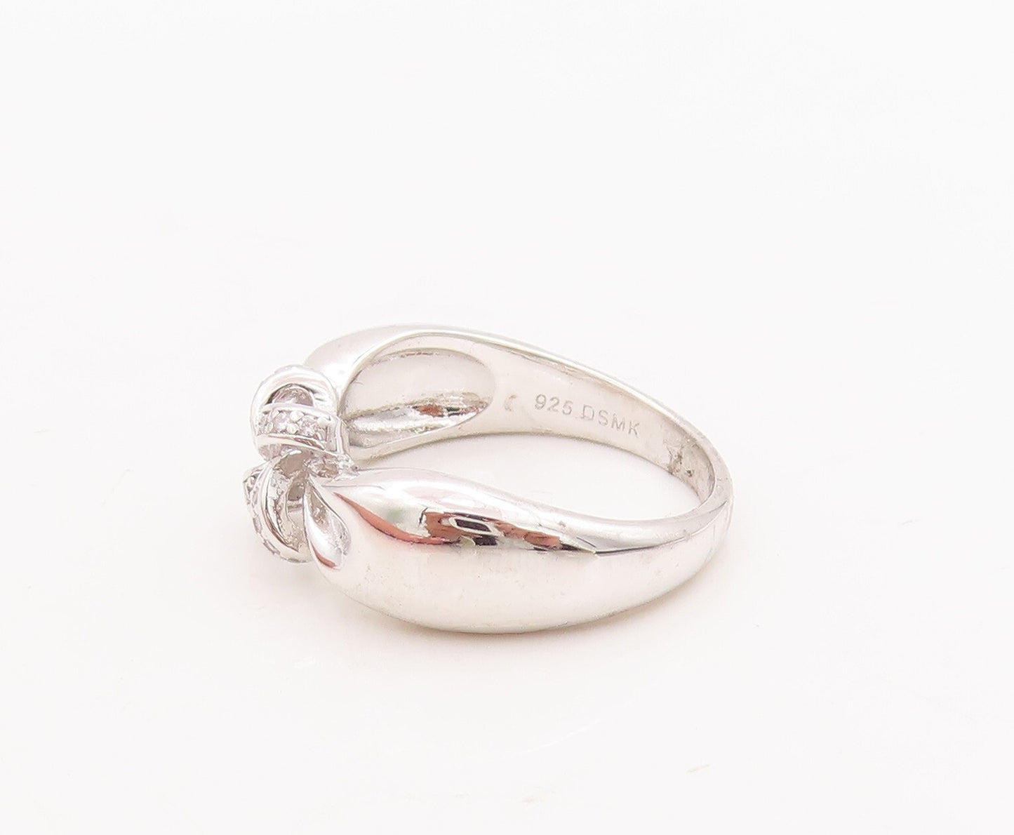 925 Sterling Silver Vintage Ring Designer Cutout CZ Inlay Knot  Sz 7  RG29253