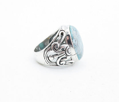 925 Sterling Silver  Vintage Turquoise Shiny Swirl Cocktail Ring Sz 7.5 RG5398