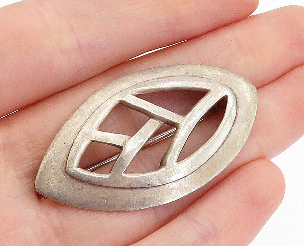 925 Sterling Silver  Vintage Antique Cutout Leaf Design Brooch Pin  BP1627