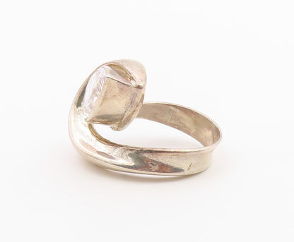 925 Sterling Silver Vintage Ring Modernist Pear Cut CZ Loop Band  Sz 7  RG36445