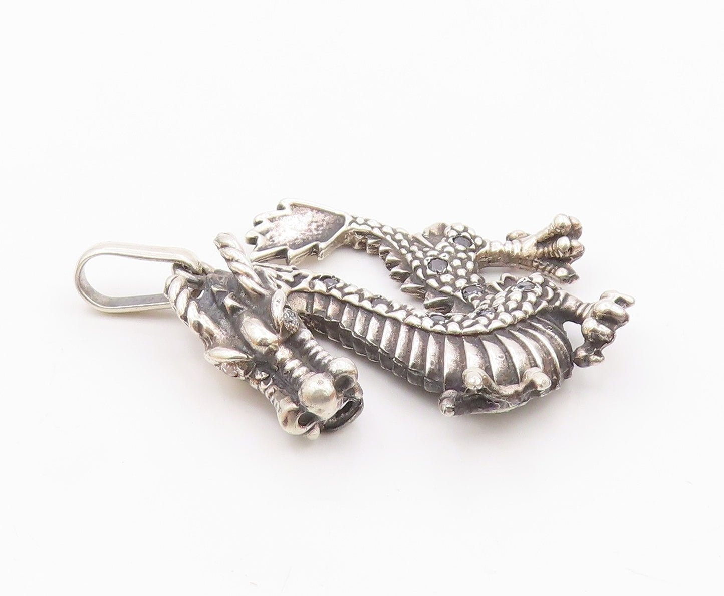 925 Silver  Vintage Cubic Zirconia Eyes Heavy Large Dragon Pendant  PT19110