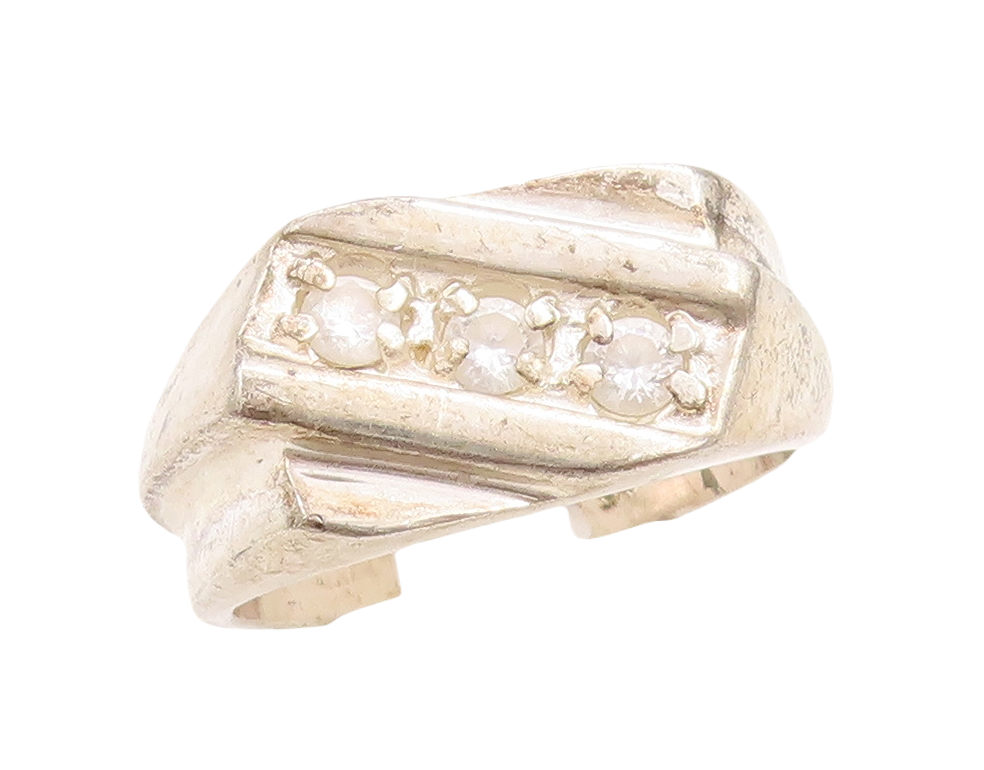 925 Sterling Silver Vintage Ring Antique CZ Band Design Carved  Sz 11  RG31681