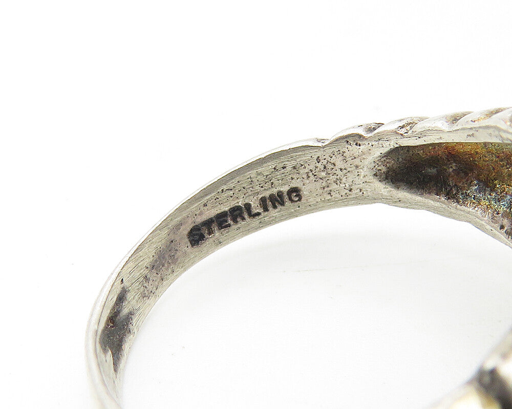 925 Sterling Silver  Vintage Dark Tone Diamond Cut Band Ring Sz 7  RG11418