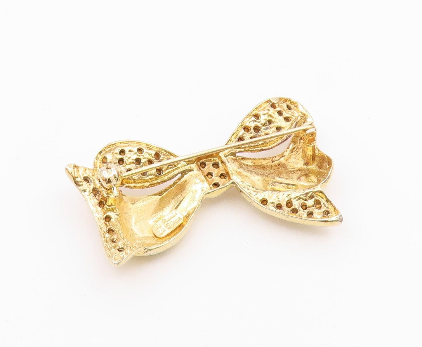 LE MONDE DES BIJOUX 925 Silver  Vintage Cubic Zirconia Bow Brooch Pin  BP8638