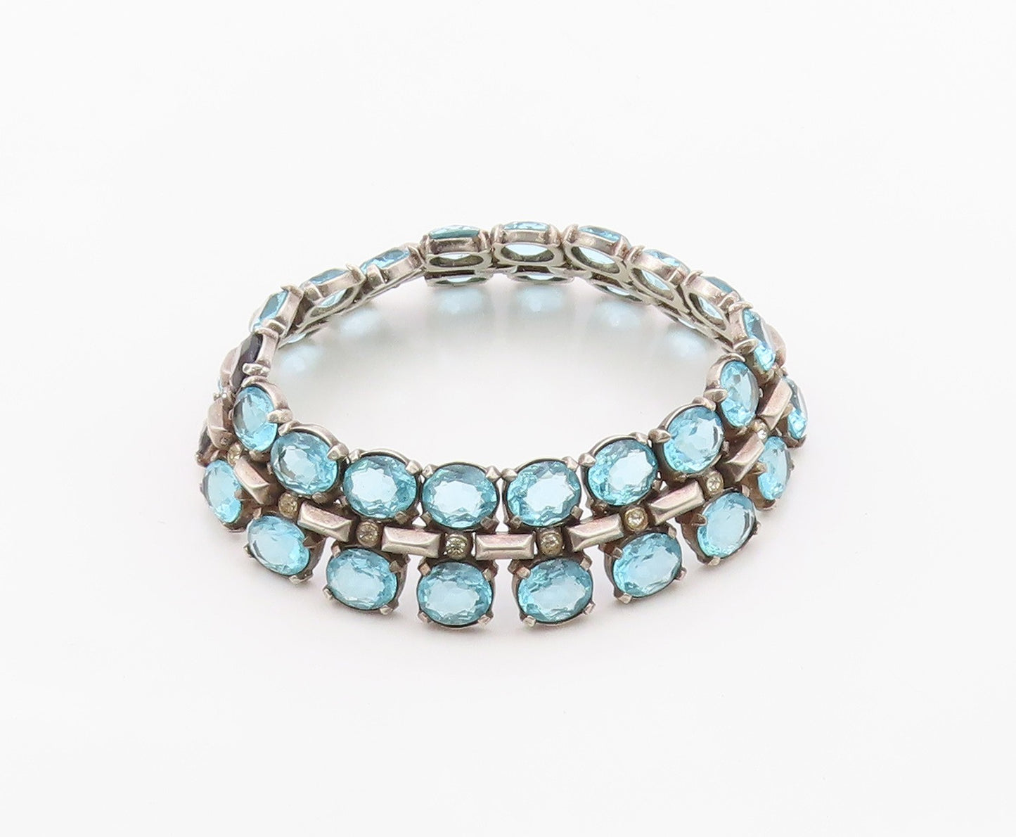 925 Sterling Silver Vintage Bracelet TRIFARI Blue Topaz & Sapphire Link  BT12112