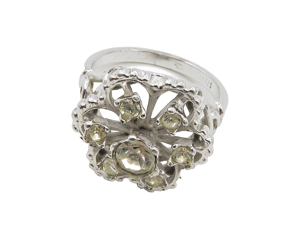 925 Sterling Silver  Cubic Zirconia Floral Swirl Cocktail Ring Sz 6  RG13967