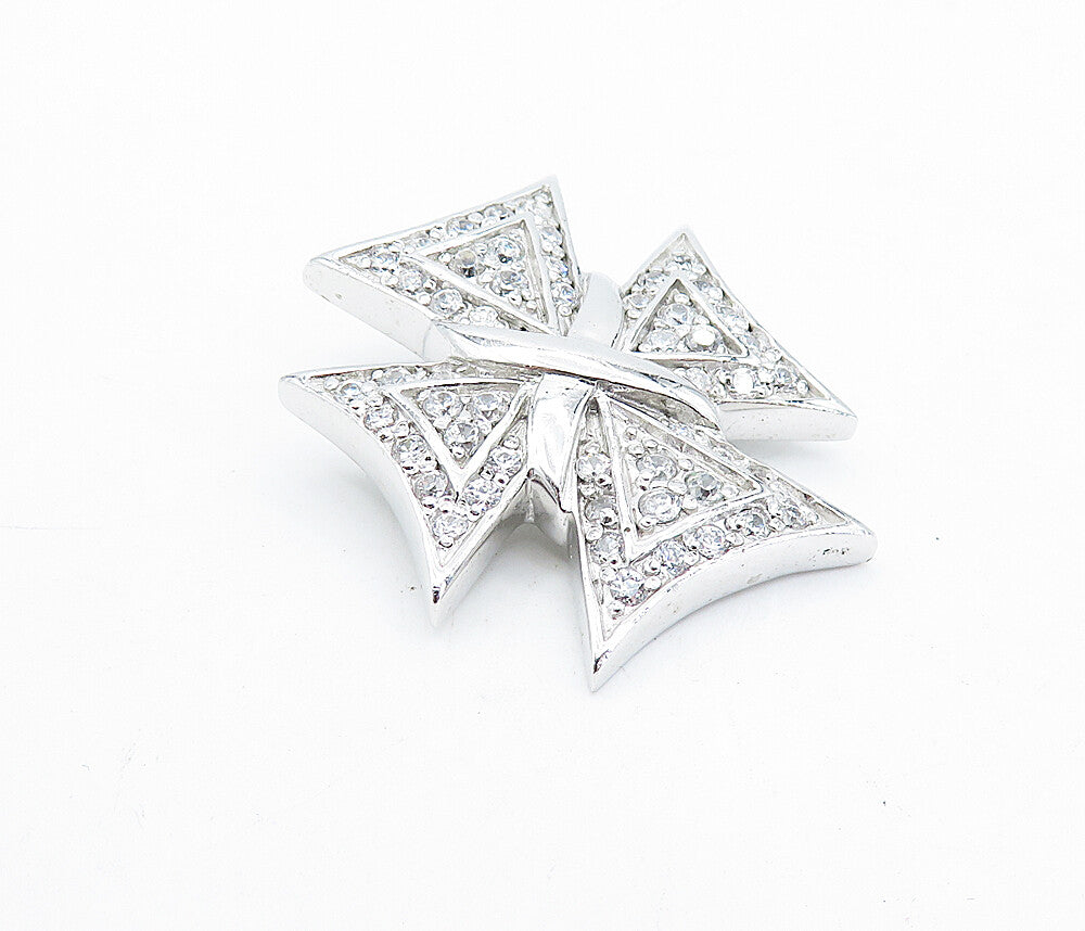 925 Sterling Silver  Sparkling Cubic Zirconia Shiny Cross Pendant  PT3304