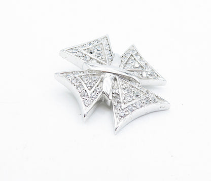 925 Sterling Silver  Sparkling Cubic Zirconia Shiny Cross Pendant  PT3304