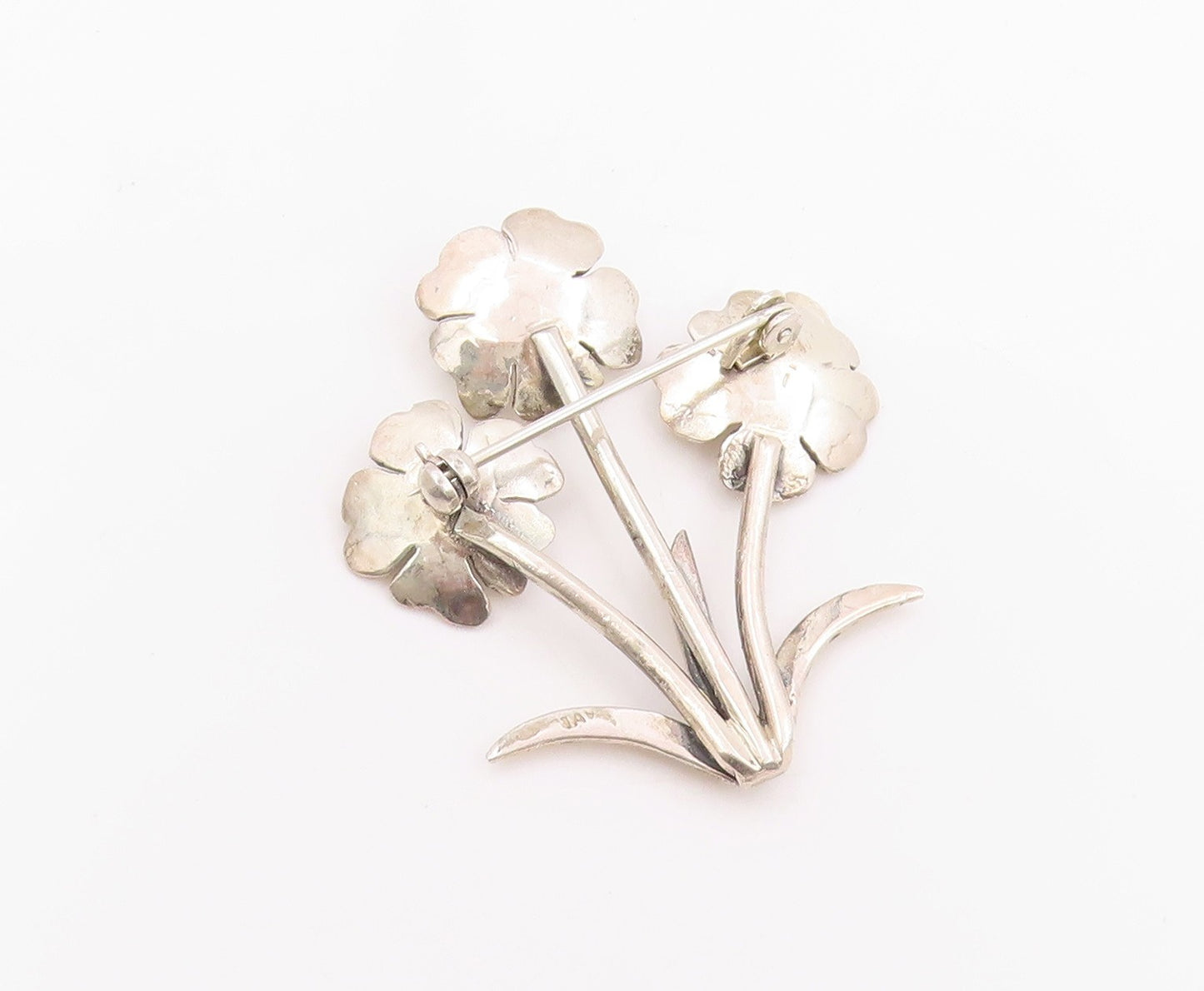 925 Sterling Silver Vintage Brooch Pin Modernist Triple Floral Bunch  BP12500