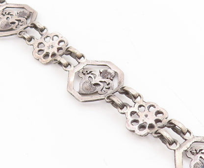 925 Sterling Silver Vintage Bracelet EUROPE Openwork Floral Love Heart  BT11736