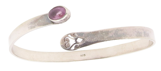 925 Sterling Silver  Vintage Amethyst Cutout Bypass Cuff Bracelet  BT8767