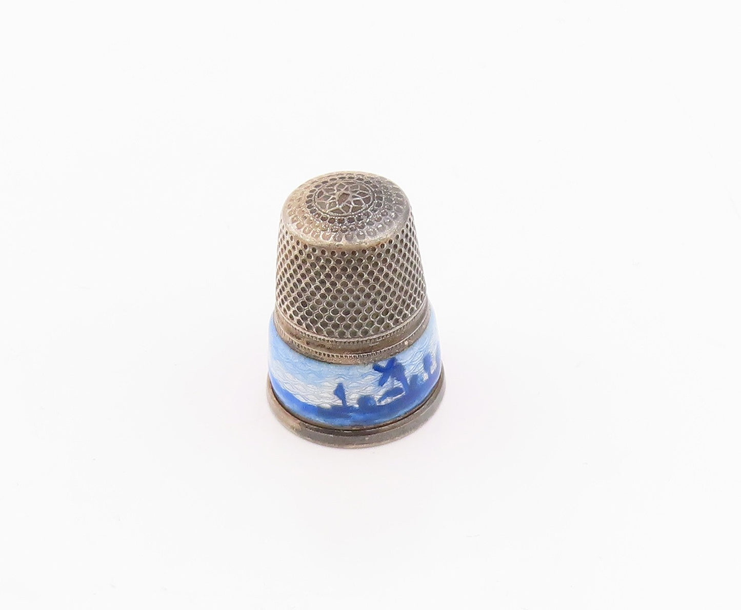 925 Sterling Silver  Vintage Enamel Ocean Scenery Thumb Thimble  TR3332