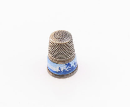 925 Sterling Silver  Vintage Enamel Ocean Scenery Thumb Thimble  TR3332
