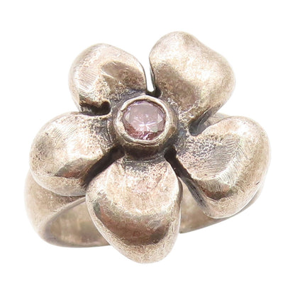 925 Sterling Silver Vintage Ring Pink Topaz Floral Blossom Band  Sz 7  RG34877