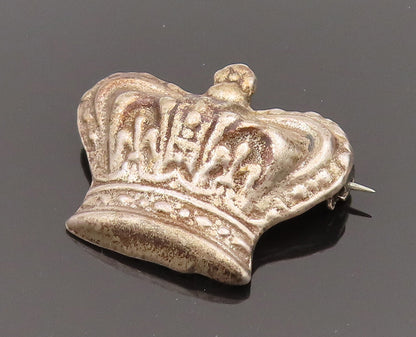 925 Sterling Silver Vintage Antique King Queen Royal Crown Brooch Pin BP10198