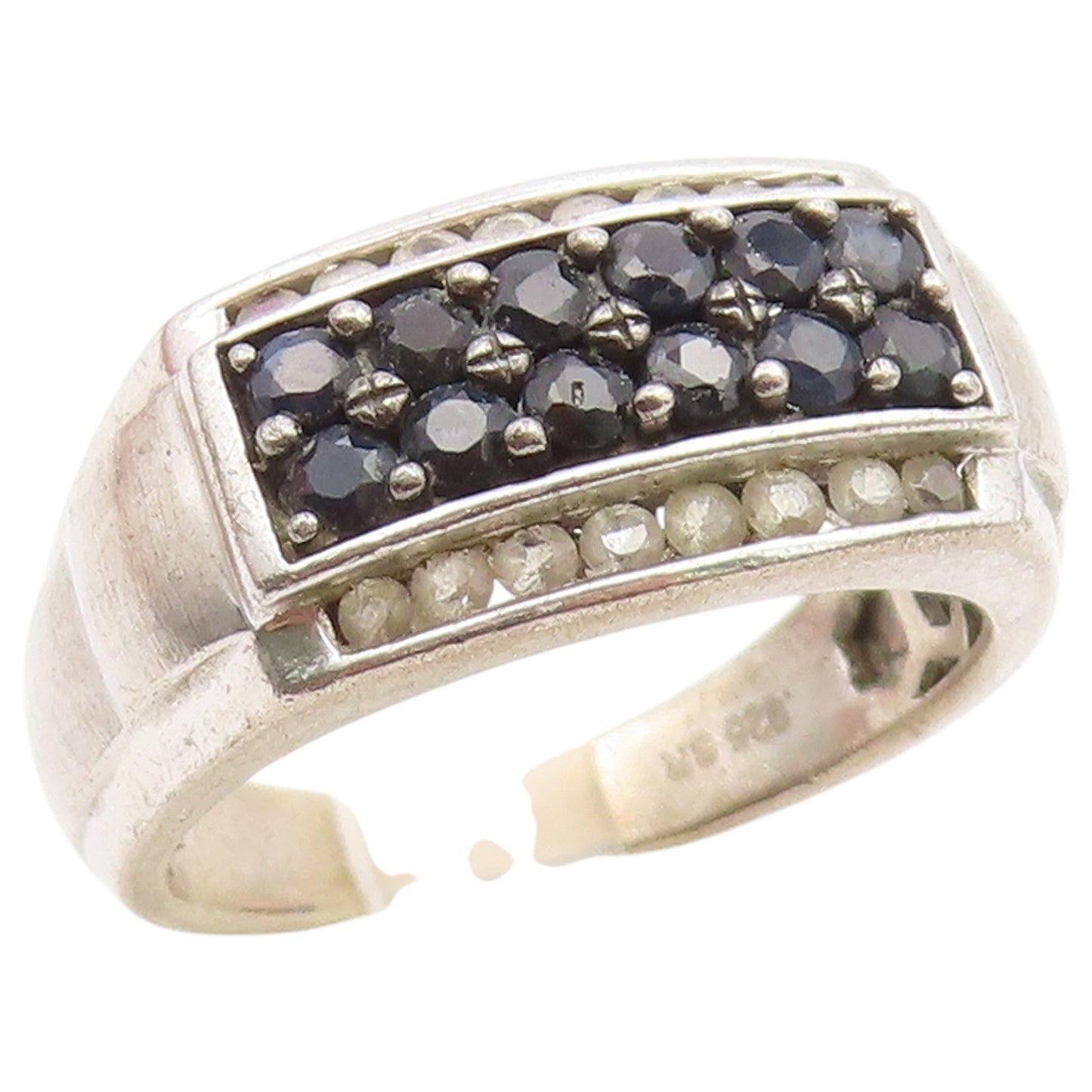 925 Sterling Silver Vintage Ring Sapphire & Topaz Pave Band  Sz 10  RG36893
