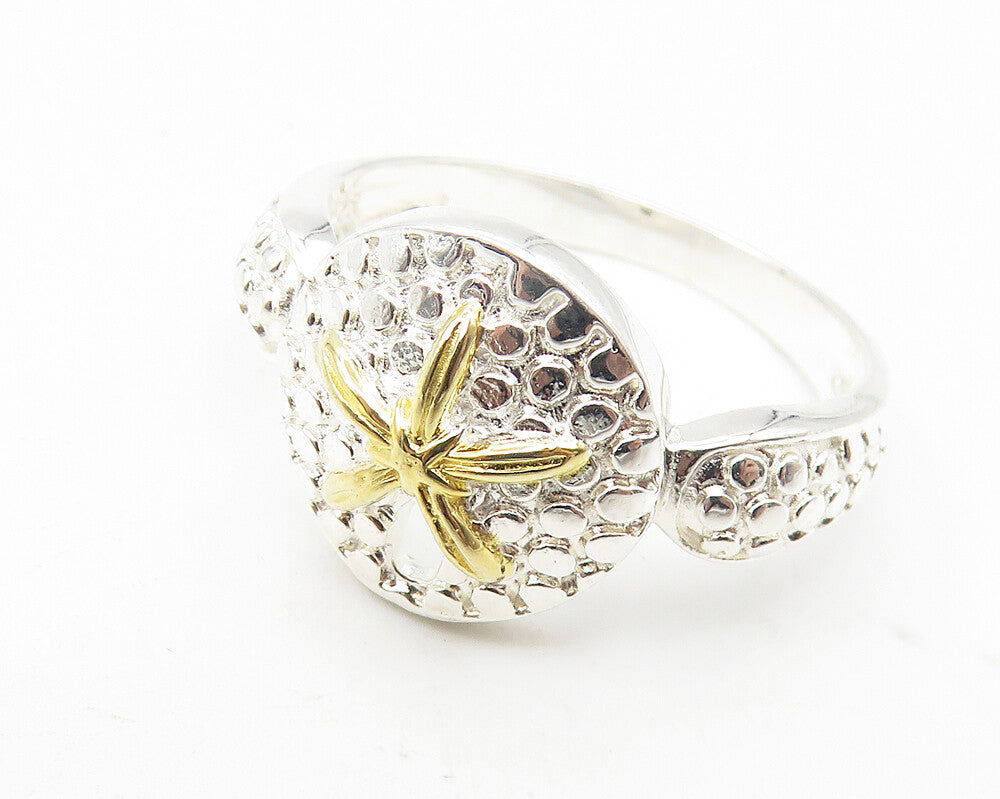 925 Sterling Silver  Shiny Two Tone Starfish Motif Band Ring Sz 8  RG11109
