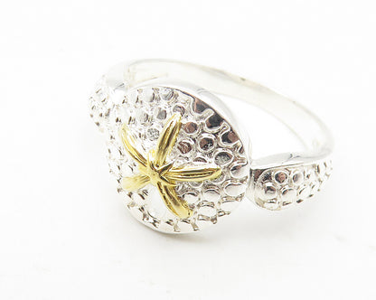 925 Sterling Silver  Shiny Two Tone Starfish Motif Band Ring Sz 8  RG11109