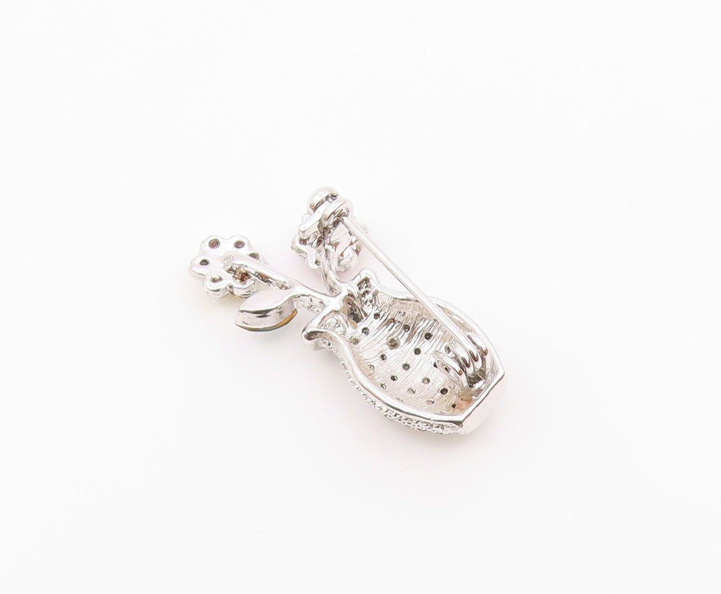 925 Sterling Silver  Sparkling Cubic Zirconia Flower Vase Brooch Pin  BP6494